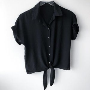 Tie Knot Semi Crop Top - Extra Short Sleeve